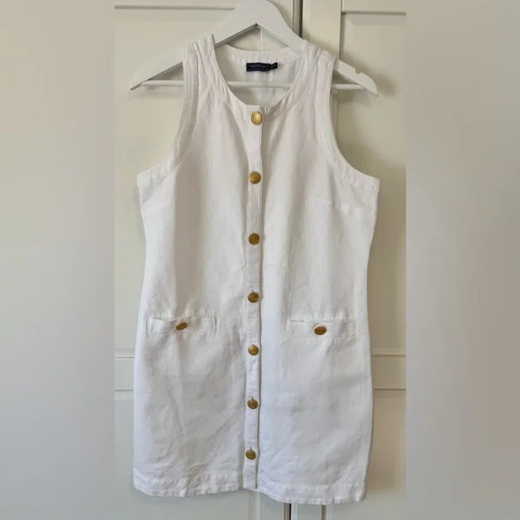 Vineyard Vines Women’s Linen Button Front Shift Dress White with Gold Accent - Picture 3 of 9